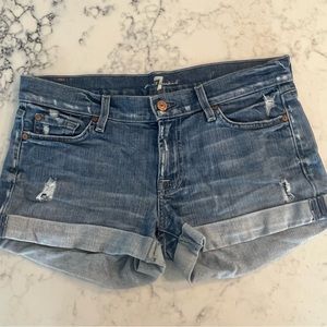 7 For All Mankind Shorts Women's Size 29 Blue Denim Cuff Shorts EUC
